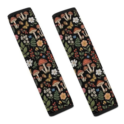 Universal Soft and Comfortable Seat Belt Cover for Adult Use, Stroller Pushchair High Chair, 2 Pack Trippy Mushroom Black Shoulder Harness Cover - color: Pattern 1254