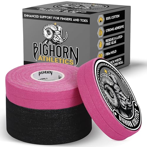 Bighorn Athletics Finger Tape, 0.3-Inch x 45-Feet, 8 Rolls, Black/Pink | Athletic Sports Tape for Jiu Jitsu, Climbing, Volleyball, Golf. Hands & Toes Support. Residue-Free, Zinc Oxide Adhesive. - color: Black & Pink, size: 0.3-Inch