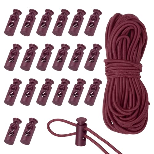 uxcell 20 Pcs Plastic Cord Locks & 16 ft Elastic Cord, Double-Hole Toggles for Drawstrings End Stopper Fastener Slider Toggles Clip for Shoelaces Backpacks Replacement, Burgundy - color: Burgundy