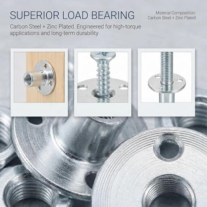 10 Pcs M12 x 40mm (Base) x 25mm (Height) T-Nuts, Zinc Plated Carbon Steel Brad Hole Tee Nut, Heavy Duty Round Base Screw-in T-Nuts for Wood Furniture, Cabinetry & Bed Legs Mounting - size: M12x40x2.5mm