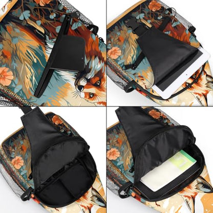 Animal Fox Sling Bags for Women Men, Waterproof Crossbody Sling Backpack Travel Outdoor Sports Chest Bag - color: Yellow