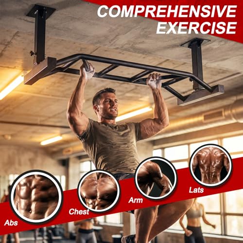 47 Inch Ceiling Mount Pull Up Bar Adjustable Height&Supports To 600 Lbs Heavy Duty Multi-Grip Chin Up Bar for Home Gym Workout Strength Training Equipment