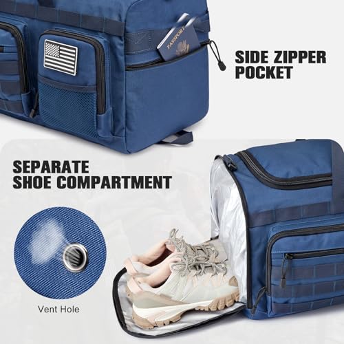 G4Free 3-in-1 Travel Duffle Bag for Men and Women, 50L Large Gym Sports Bags Tactical Military Duffle Backpack with Shoes Compartment and Wet Pocket (Navy) - color: Navy