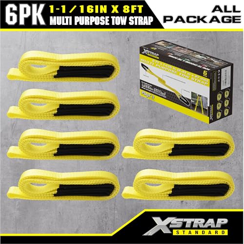 XSTRAP STANDARD 6PK 1"x8' Lift Sling Straps Wear Guard End Heavy Duty Strap | 4,000 lbs Break Strength Lifting Straps with 2 Reinforced Loops for Tree Saver Lifting Furniture Appliances Machine, hoisting - style: 6pk 1''x8ft