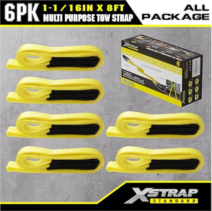 XSTRAP STANDARD 6PK 1"x8' Lift Sling Straps Wear Guard End Heavy Duty Strap | 4,000 lbs Break Strength Lifting Straps with 2 Reinforced Loops for Tree Saver Lifting Furniture Appliances Machine, hoisting - style: 6pk 1''x8ft