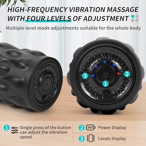 Vibrating Foam Roller,Electric Deep Tissue Massage Roller for Muscle Recovery & Back Pain Relief,4-Speed High Intensity Trigger Point Foam Roller with Carry Bag,Rechargeable Yoga Fitness Roller Black - color: Black