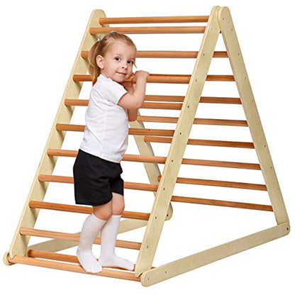 HONEY JOY Triangle Climber with Ramp, 2-in-1 Indoor Toddler Climbing Triangle Set with Ladder & Slide, Foldable Wooden Kids Climbing Toys for Playground, Gym & Daycare, Gift for Boys Girls (Natural) - color: Natural
