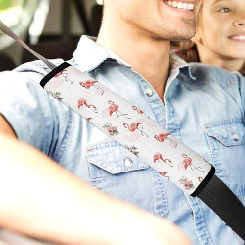 1 Pair Universal Fit Seat Belt Cover for Elderly Support, Most Cars, Pink Flamingo Lovers Seat Belt Cushion, Neck and Shoulder Support - color: Pattern 1274