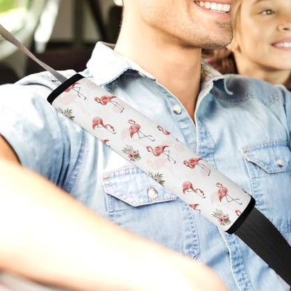 1 Pair Universal Fit Seat Belt Cover for Elderly Support, Most Cars, Pink Flamingo Lovers Seat Belt Cushion, Neck and Shoulder Support - color: Pattern 1274