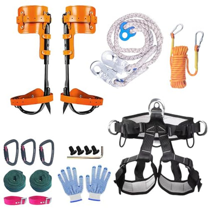 Tree Climbing Gear, Tree Climbing Spikes， with Adjustable Climbing Straps and Steel Core Flip Line Arborist Equipment for Climbers, Hunting, Fruit Picking Tree Climbing Equipment - size: Tree Climbing Kit Orange D