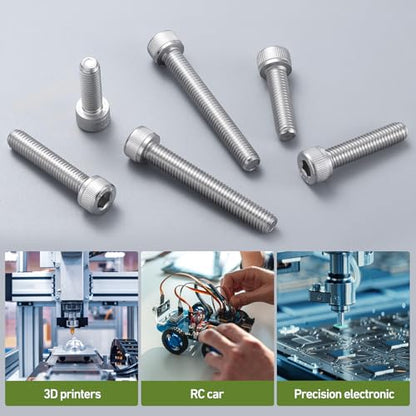 M4-0.7 x 45mm Bolt, 60PCS M4 Hex Socket Head Cap Screws Bolts, 304 Stainless Steel 18-8, Full Threads, Allen Socket Drive, with Hex Spanner - size: M4x45mm