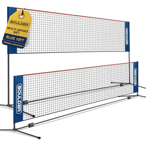 Boulder Portable Badminton Pickleball Net - Foldable/Extendable Poles for Multiple Sports Heights (UP to 5 ft) - Ideal for Tennis, Pickleball, Soccer Tennis - Easy Setup - color: 10ft Blue