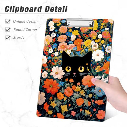Rimilak Wood Clipboard, 8.5x11 Hardboard Clip Board, Flowers Cat | Fun Design, Cute Custom Pattern, 9 x 12.5 in Letter Size for Classroom, Teachers, Kid, Woman, School & Office Supply - color: Flowers Cat