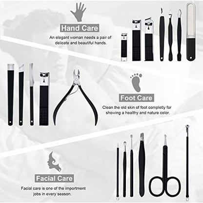Professional Stainless Steel Nail Clipper Travel & Grooming Kit Nail Tools Manicure & Pedicure Set of 18pcs with Luxurious Case (Black/White) - color: Black/White