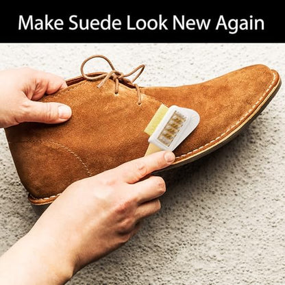 Suede Brush with Side Eraser – Suede & Nubuck Cleaner for Shoes | Suede shoe brush & suede cleaner — rubber bristles, welts, nylon/brass lift dirt from shoes, boots, bags & purses - size: 3 - Brush w/ Side Eraser
