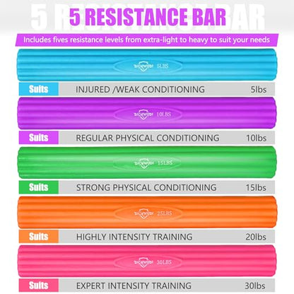 DICYWUDI Flex Therapy Bar and Grip Strength Trainers set, Physical Therapy & Resistance Bar for Golfers Elbow, Tendinitis, Wrist,Forearms Pain, Improve Grip Strength and Relieve Pain - color: Blue/Purple/Green/Orange/Pink