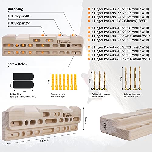TWO STONES Wooden Hangboard Rock Climbing Pull Up Bar Designed Training for Climbing, Wood Fingerboard Climbing Training Board for Building Core Strength and Endurance