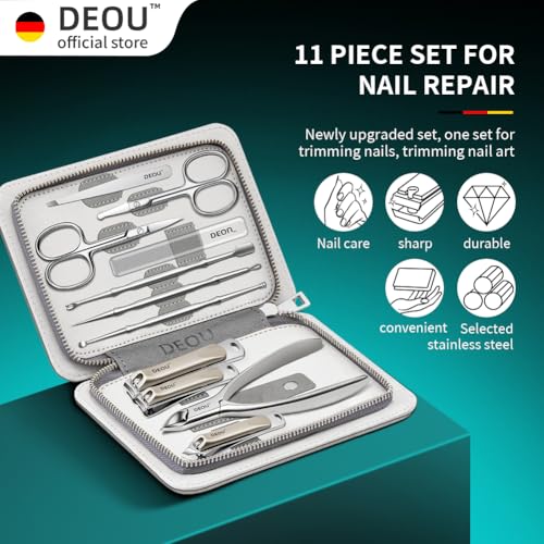 DEOU Kit Grooming Nail Clippers Set 11 in 1 Stainless Steel Professional Manicure Kit Nail Clippers Set for Women, 11pcs Luxurious Personal Care Manicure Nail Gift Set for Travel or Home - color: Gray