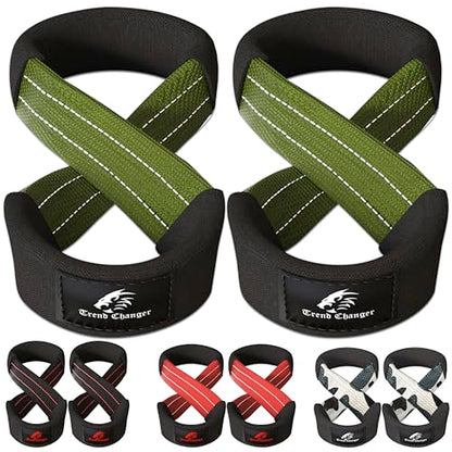 Figure 8 Lifting Strap Padded Deadlift Straps Heavy Duty Weight Lifting Straps Strongman Axle Bar Straps Weightlifting Wrist Wraps - color: Green/White, size: Large ( 8.0'' & UP Wrist Circumference )