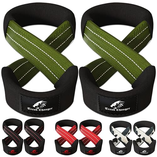 Figure 8 Lifting Strap Padded Deadlift Straps Heavy Duty Weight Lifting Straps Strongman Axle Bar Straps Weightlifting Wrist Wraps - color: Green/White, size: Large ( 8.0'' & UP Wrist Circumference )
