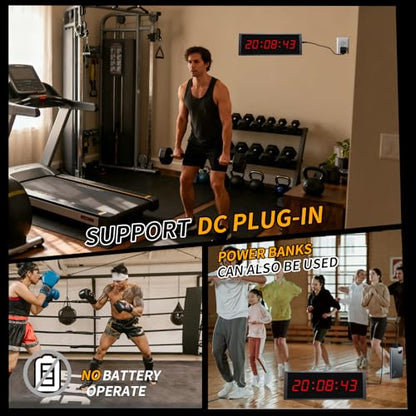 Gym Timer Clock with Start/Stop Button,12/24H Digital Wall Clock with Remote Control, Countup, Countdown, Stopwatch, Workout Timer for Home Gym Garage