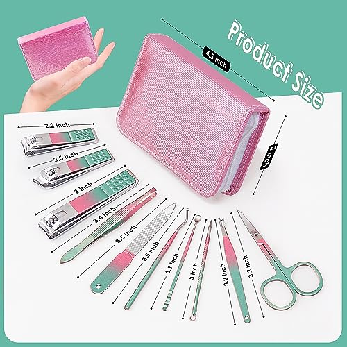 WOAMA Manicure Set Travel Nail Clippers 10-Piece Toenail Clippers Pedicure Kit Stainless Steel Nail Kit for Women - Rainbow - color: Rainbow