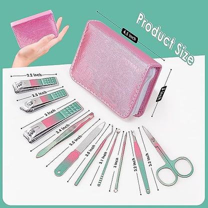 WOAMA Manicure Set Travel Nail Clippers 10-Piece Toenail Clippers Pedicure Kit Stainless Steel Nail Kit for Women - Rainbow - color: Rainbow