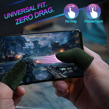 Bluradio 10 Pieces Gaming Finger Sleeves for Mobile | Perfect Touch Screen Glide - Anti-Sweat Breathable Thumb Sleeve For Gaming - Dedales Gamer Profesionales - Mobile Accessories - color: Black-Green