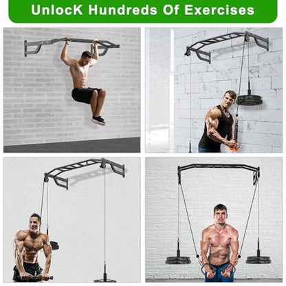 SELEWARE 48'' Heavy Duty Wall Mount Pull Up Bar with Cable Pulley System | Multi-function Chin up Bar with Cable Pulleys LAT Pulldown Attachments Heavy Bag Hanger for Home/Garage Gym Strength Training - color: C. Black Pull Up Bar with Cable Pulley System