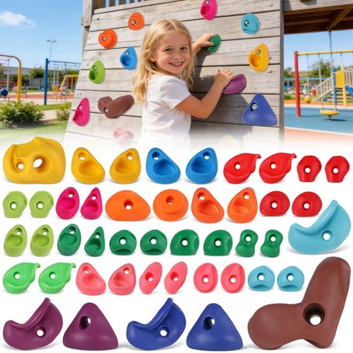 45 PCS Rock Climbing Wall for Kids,Rock Wall Climbing Holds,Adults Climbing Wall Grip Kits Holds Up to 230 lbs for Outdoor Indoor Home Playground Climbing Holds - color: 45 Pcs-multicolor