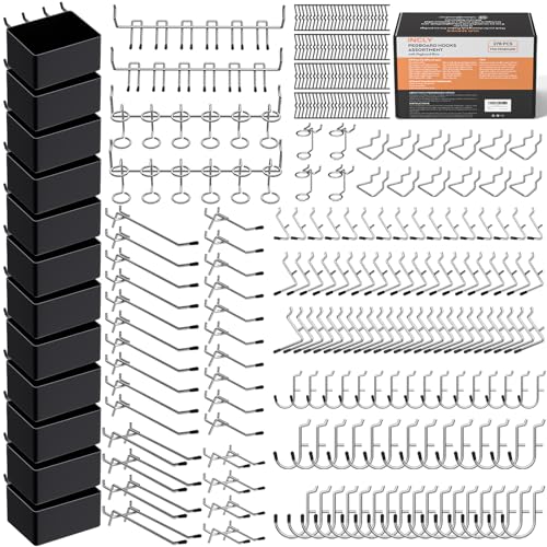 INCLY 278PCS Pegboard Accessories Organizer Kit with Peg Borad Hooks & Bins | Peg Board Hooks Assortment, For Organizing Various Tools, Fit 1/8 or 1/4 inch Pegboard, For Garage Hanging & Storage Tools - size: 278 PCS
