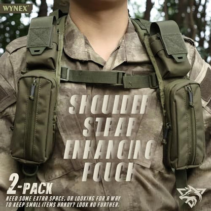 WYNEX Molle Accessories Pouch of Double Zipper Pocket Version, Backpack Strap Pouch Shoulder Strap Molle Attachment Tactical Accessories Bag Shoulder Starps Zipper Pocket Additional Phone Holder - color: Range Green-2Pcs