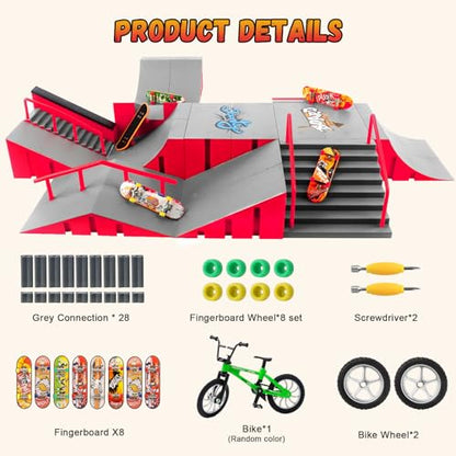 CS COSDDI Finger Skateboard Park Kits,14 in 1 Skateboard Finger Toys with 8 Finger Skateboards & 14 Skatepark Deck Ramp,Finger Bike for Boys or Girls Gift,Mini Finger Skateboards Ramp Accessories Set - color: Style -1810-12a