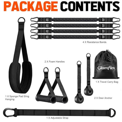 Adjustable Heavy Duty Pull Up Assistance Bands with Fabric Feet and Knee Rest - Pull Up Resistance Bands for Men, Women, and Seniors - Perfect for Dip and Resistance Strength Training Glamflex - color: Black