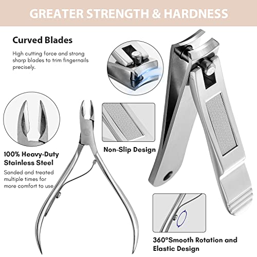 FAMILIFE Gifts for Women, Manicure Set Professional Manicure Kit 11 in 1 Nail Kit Nail Clippers Tools Stainless Steel with Rose Gold Leather Case Travel Sets - color: Gold