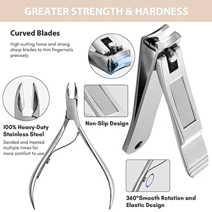 FAMILIFE Gifts for Women, Manicure Set Professional Manicure Kit 11 in 1 Nail Kit Nail Clippers Tools Stainless Steel with Rose Gold Leather Case Travel Sets - color: Gold