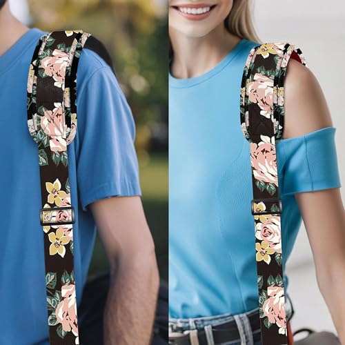 ZINZ 75" Shoulder Strap with Fixed Pad and Dual Balanced Buckles，Black Flowers - color: Black Flowers