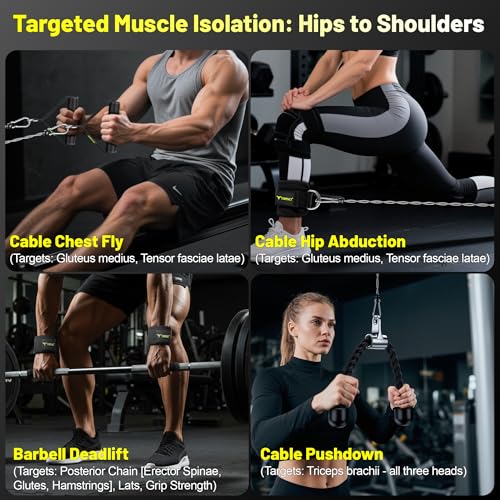 Cable Attachments for Gym, LAT Pulldown & Cable Machine Attachment Set: V-Shaped Bar, Rotating Straight Bar, V Rotation Handle, Nylon Tricep Rope, Ankle Straps & Handles, Home Gym - size: Short Bar Set