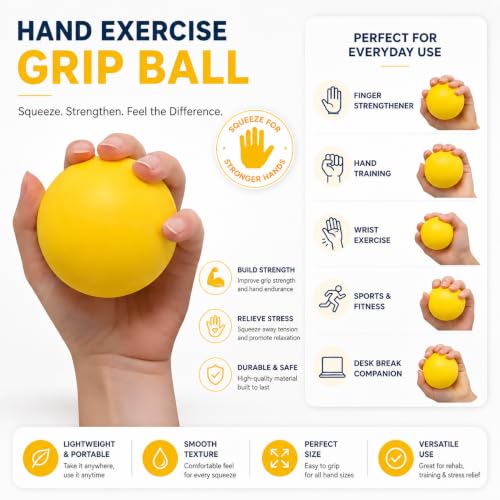 Hand Exercise Grip Ball, Finger Strengthener, Wrist and Hand Training Tool for Sports and Fitness - color: Yellow