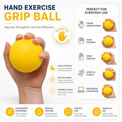 Hand Exercise Grip Ball, Finger Strengthener, Wrist and Hand Training Tool for Sports and Fitness - color: Yellow