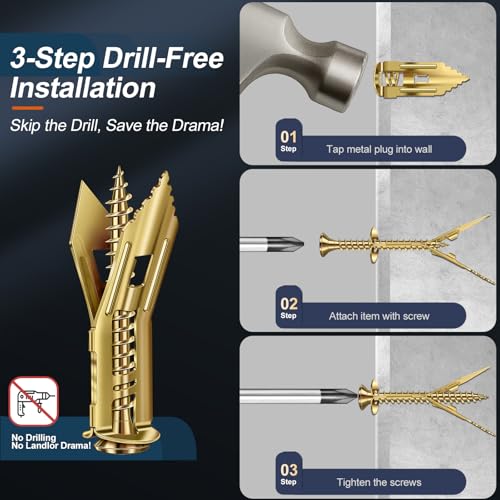 160 Pcs Self Drilling Drywall Anchors with Screws, 2Sizes 80 Sheetrock Anchors & 80 Zinc Expansion Screws, for Picture Frames, Shelves, TV, Zinc Plated Steel, No Drill Needed