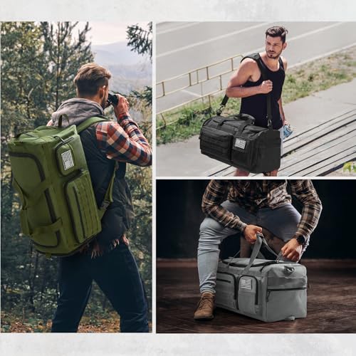 G4Free 3-in-1 Travel Duffle Bag for Men and Women, 50L Large Gym Sports Bags Tactical Military Duffle Backpack with Shoes Compartment and Wet Pocket (Grey) - color: Grey