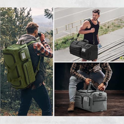 G4Free 3-in-1 Travel Duffle Bag for Men and Women, 50L Large Gym Sports Bags Tactical Military Duffle Backpack with Shoes Compartment and Wet Pocket (Grey) - color: Grey