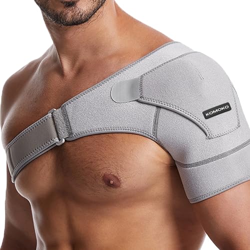 Komoko Shoulder Brace, Rotator Cuff Support Brace with Ice Pack Insertion Capability, Pressure for Preventing Strains and Dislocation, Alleviating Shoulder Pain, Adjustable Fit for Men and Women - color: Gray