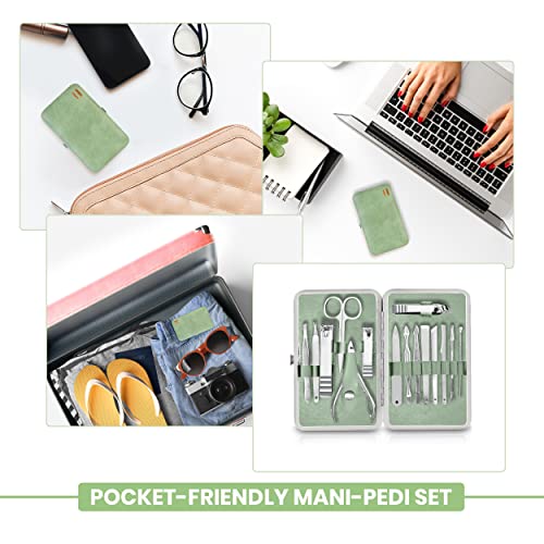 Utopia Care Manicure Set Professional Nail Clippers Kit | 16-Piece Manicure & Pedicure Nail Kit Gift Set for Men Women with Fingernail & Toenail Clippers, Premium Travel Case - color: Green, size: Pack of 16