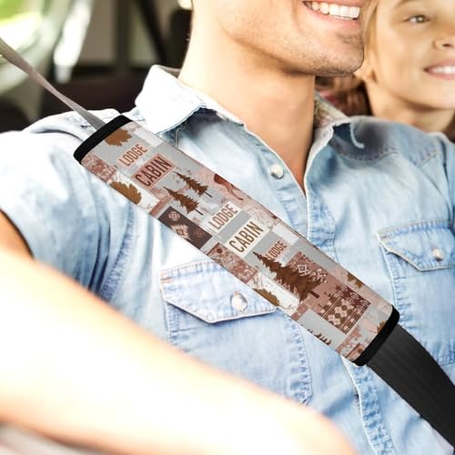 Soft Padded Seat Belt Cover for Girls and Boys, Stroller Pushchair High Chair, 2 Piece Bear Deer Elk Moose Green Woodland Cabin Farmhouse Tree Shoulder Protector Anti-Slip Pad - color: Pattern 1021