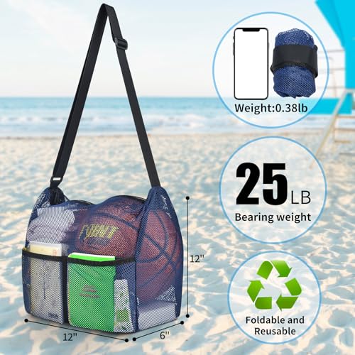 Mildbeer Gym Tote Bag, Mesh Bag Crossbody Satchel 12x6x12 for Gym Beach Ball Games Training Camping Hiking Clothes Storage - color: Blue