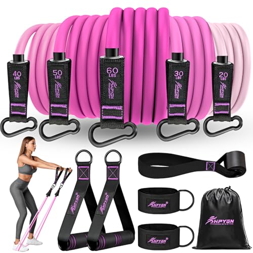 HPYGN Resistance Bands, Exercise Bands with Handles, Fitness Bands, Workout Bands with Door Anchor and Ankle Straps, for Heavy Resistance Training, Physical Therapy, Shape Body, Yoga, Home Workout Set - color: pink, style: 200LBS