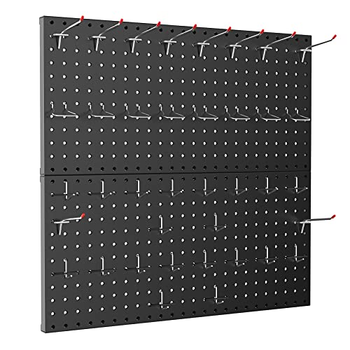 TORACK Metal Pegboard Wall Organizer 24" x 24" or 12" x 48", 70 PCS Tools Storage Pegboard for Garage Tool Organizer Peg Board with Pegboard Hooks for Workbench(Black) - color: Black