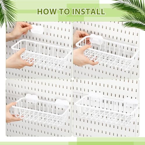 Maxdot 4 Pcs Pegboard Baskets with Hook, Compatible with IKEA Skadis Peg Board, Wall Bins and Baskets Storage Box Containers Accessories for Home Garage Office, 11 x 5 x 3 Inches (White) - color: White